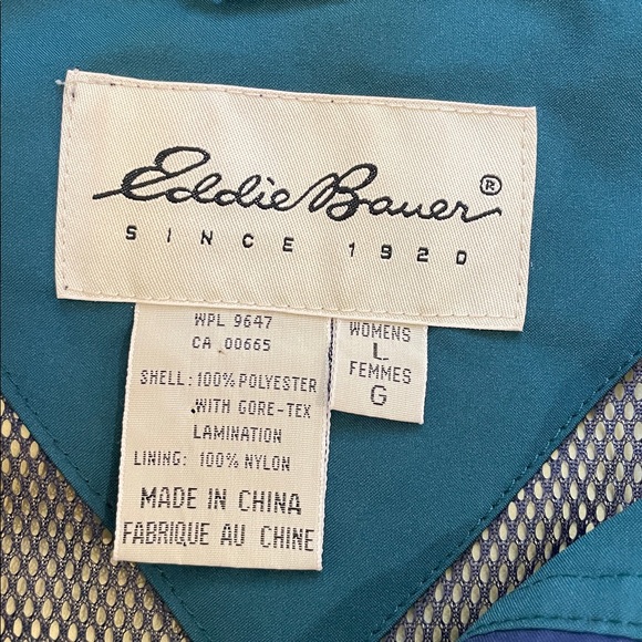 Eddie Bauer Jacket Womens Large Hooded Green Rain Hiking Camping Utility Coat - Picture 3 of 12